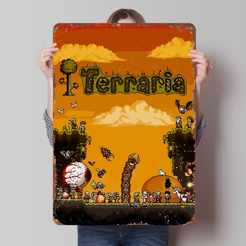 Retro Gaming At Home - Pôster Impresso do Jogo Terraria Pixel