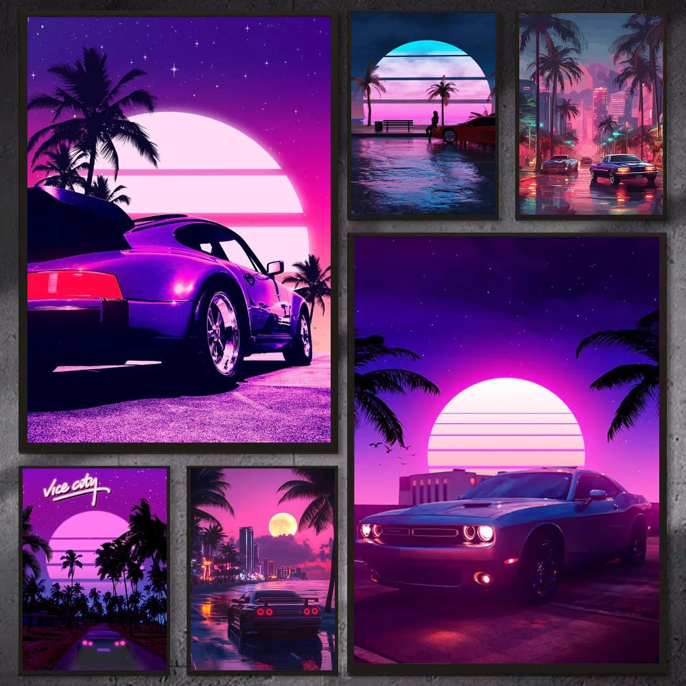 Pôster de Carro Retrô Cyberpun - Retro Gaming Wallpaper avaliação e preço
