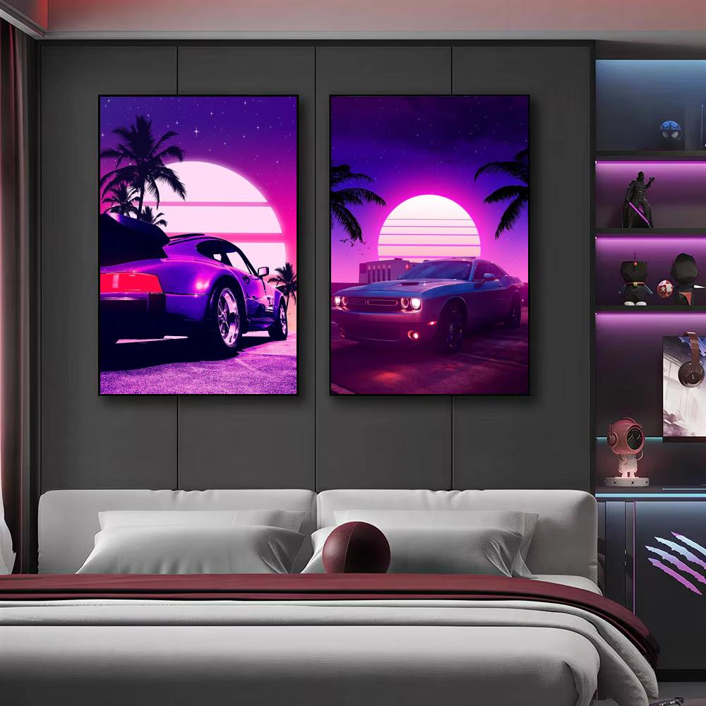 Pôster de Carro Retrô Cyberpun - Retro Gaming Wallpaper avaliação e preço
